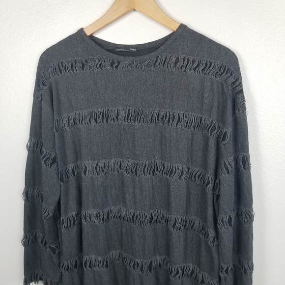 Zara Dark Grey Goth Witchcore Destroyed Distressed Long Sleeve Tee Size Small - Picture 2 of 12